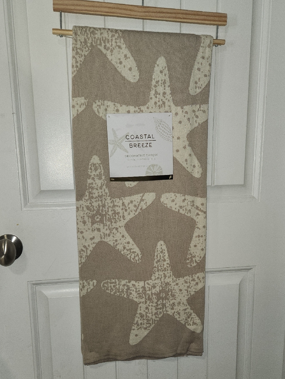 Decorative Throw Blanket -100% Cotton- Reversible Tan And Ivory Starfish